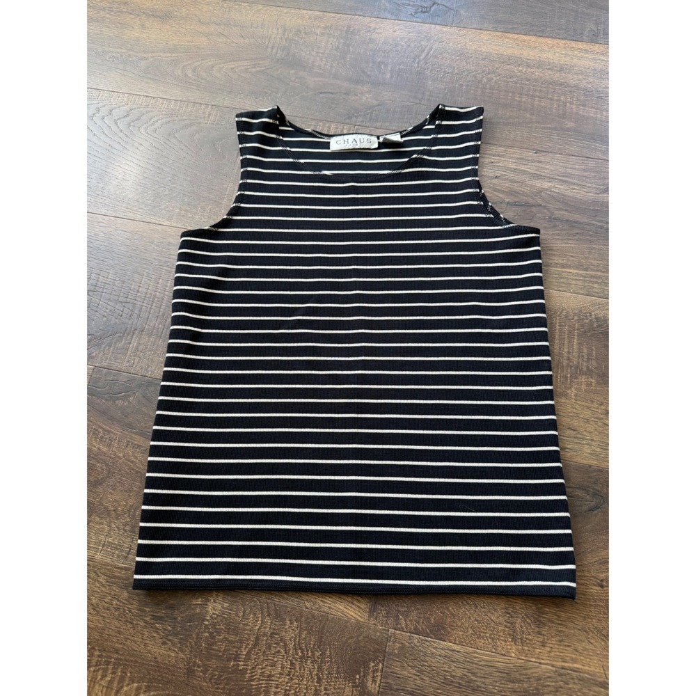 Chaus Sport Striped Sleeveless Tank Top Casual Knit‎ Black White Small